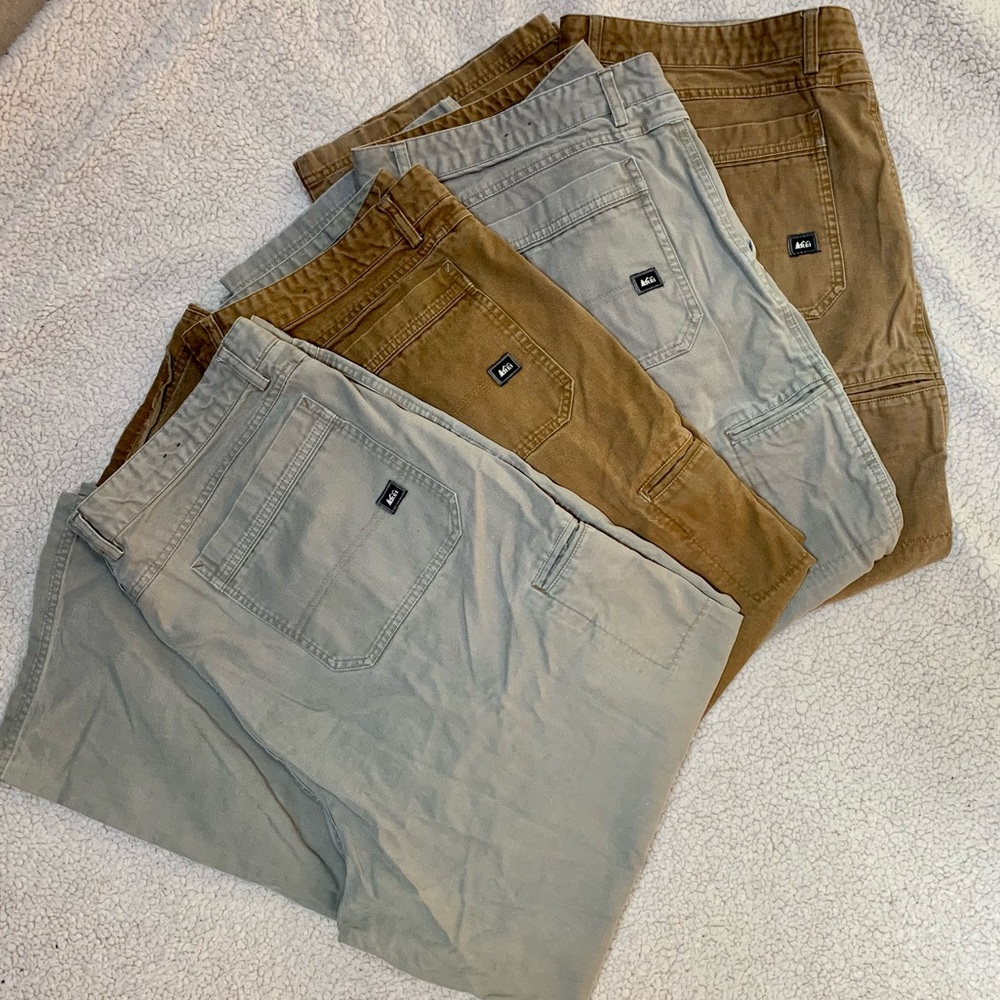 REI men’s 100% organic cotton full length cargo heavy duty work pants 42W/32L